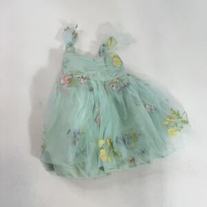 OBEEII Dress Girls 6-9M Green Floral Embroidered Tulle Tutu Party Wedding